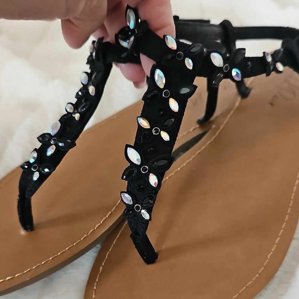 Wild Pair Black Sandals with Iridescent Beads